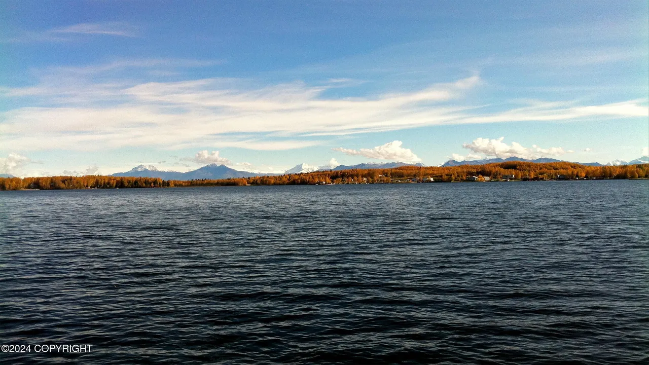 View across Big Lake to the Talkeetna Mountains in autumn